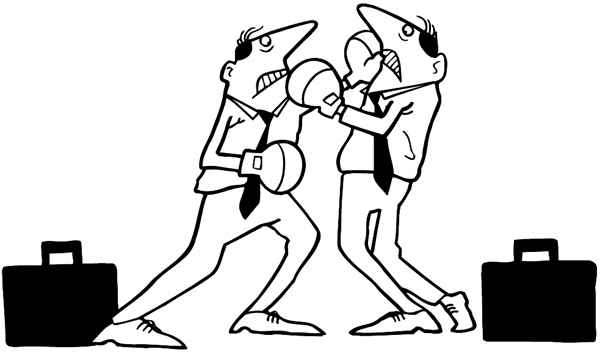 Fighting businessmen with boxing gloves vinyl sticker. Customize on line. Trade Market Industry 056-0147